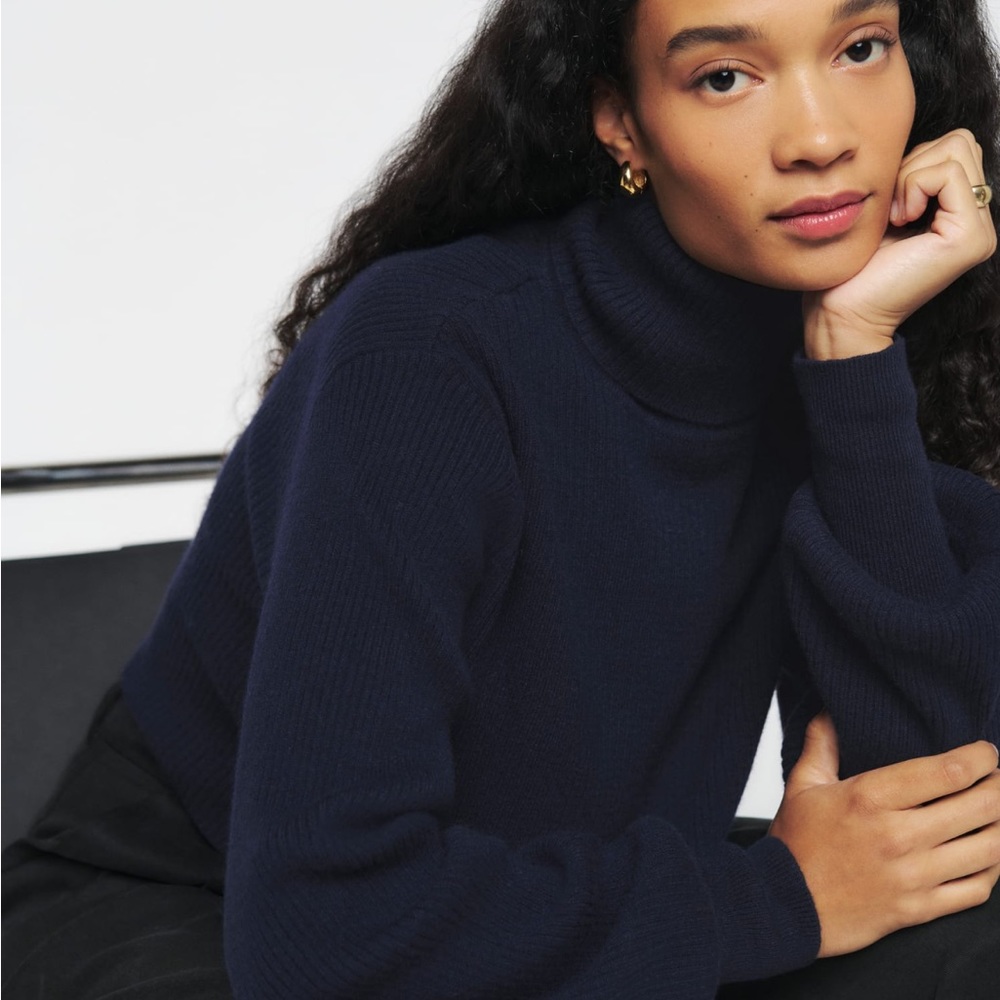 Reformation Louisa Cropped Cashmere Sweater, XS, Navy